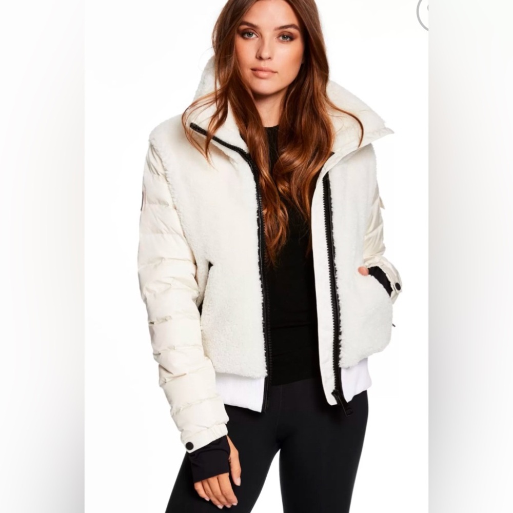 SAM. Cream Sherpa Bomber Jacket with Black Trim
